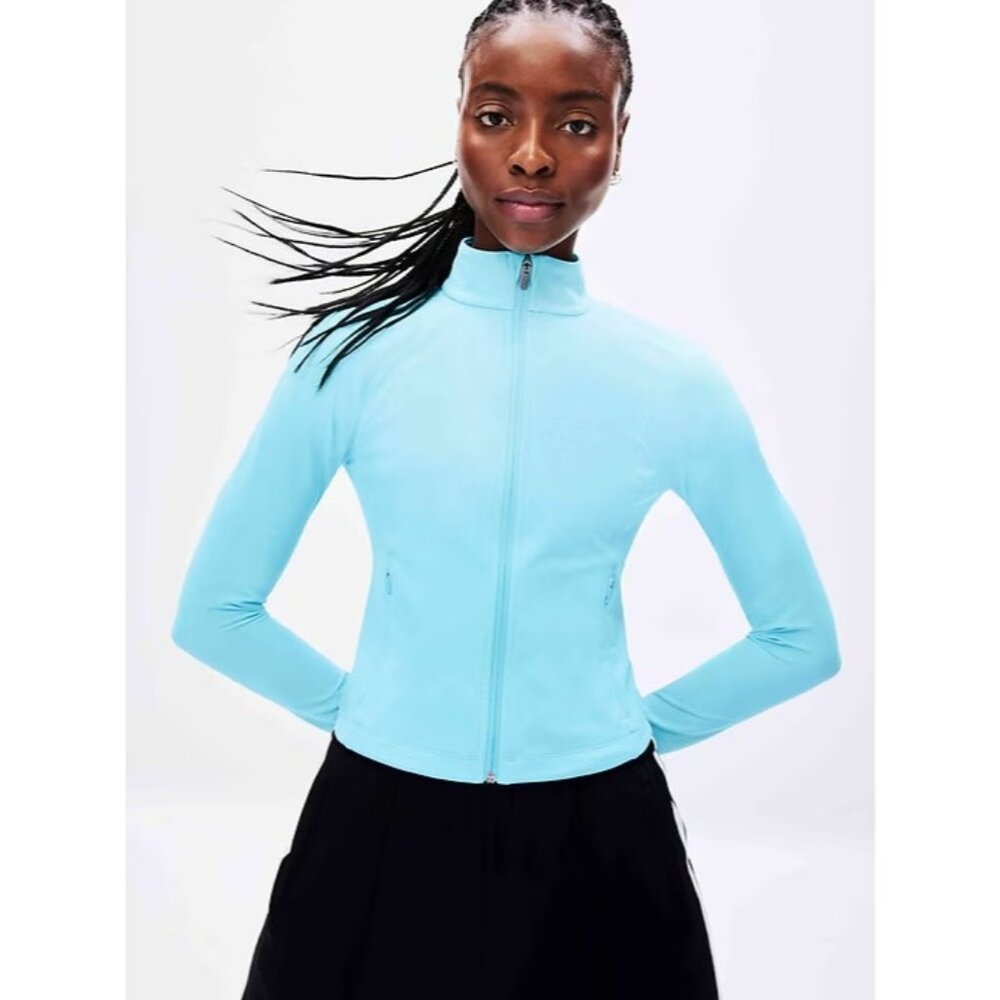 New Athleta L Salutation Crop Jacket Aqua Blue Large  Regular